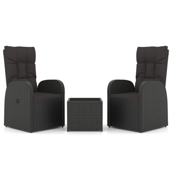 vidaXL Ensemble de salon de jardin 3 pcs noir poly rotin et acier