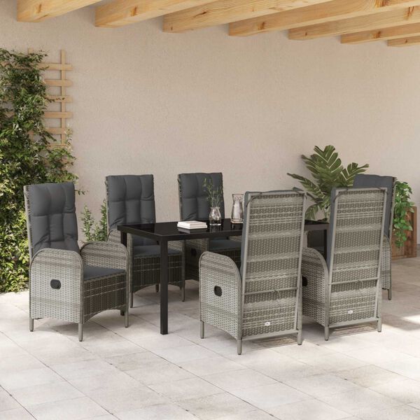vidaXL Ensemble de salle &agrave; manger pour jardin 7 pcs Gris polyrotin