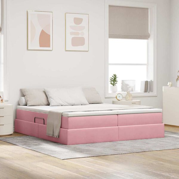 vidaXL Lit avec rangement et matelas Rose 180 x 200 cm Velours