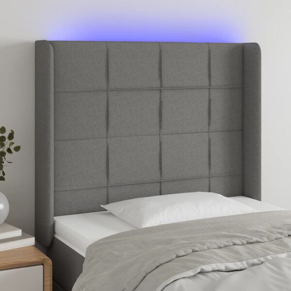 vidaXL T&ecirc;te de lit &agrave; LED Gris fonc&eacute; 83x16x118/128 cm Tissu