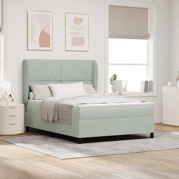 vidaXL Lit &agrave; ressorts avec matelas Gris clair 200 x 140 cm Polyester