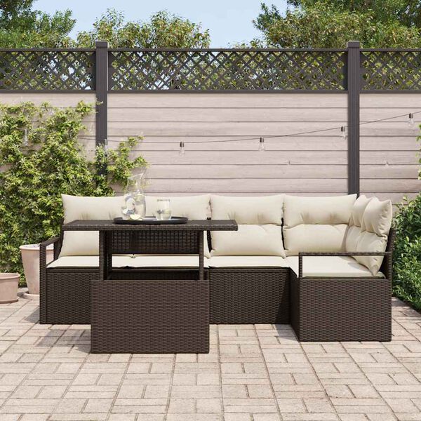vidaXL Ensemble de canap&eacute; de jardin 6 pcs Marron et cr&egrave;me polyrotin
