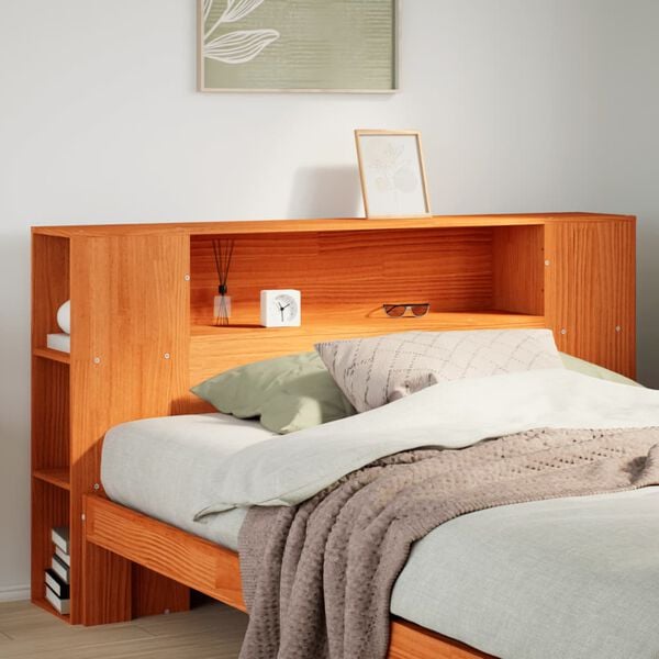 vidaXL T&ecirc;te de lit avec rangement cire marron 140cm bois massif de pin