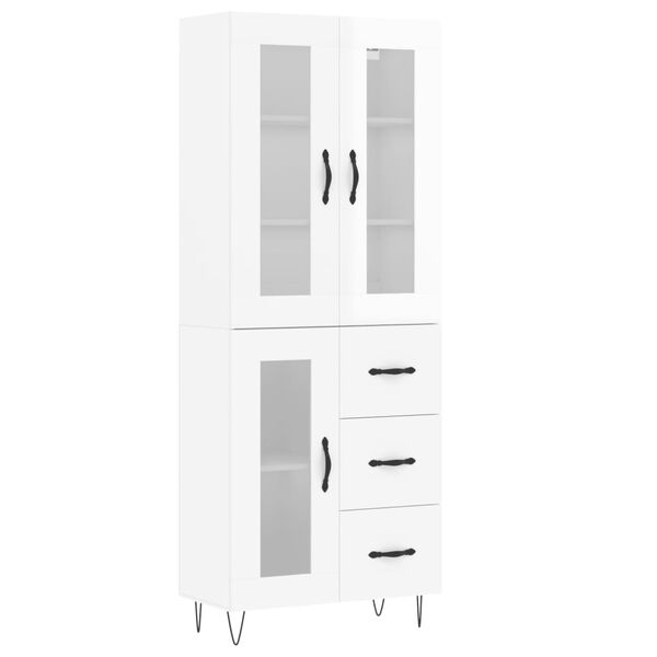 vidaXL Buffet haut Blanc brillant 69,5x34x180 cm Bois d'ing&eacute;nierie