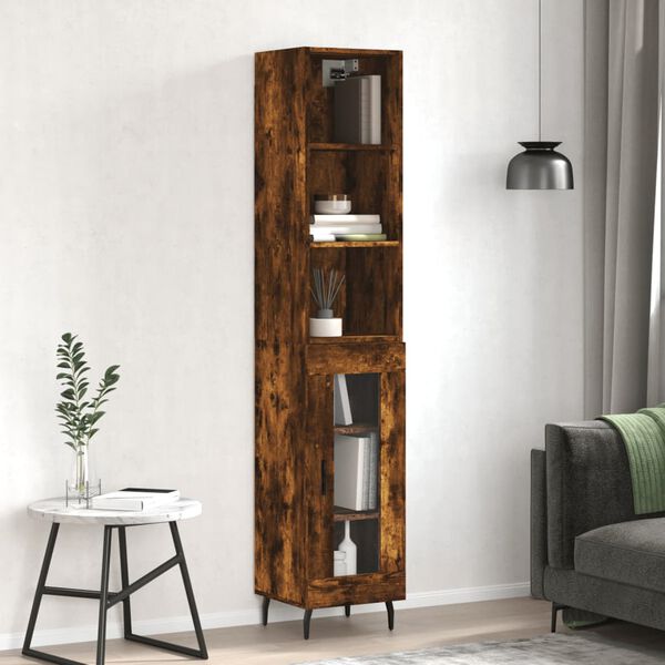 vidaXL Buffet haut Ch&ecirc;ne fum&eacute; 34,5x34x180 cm Bois d'ing&eacute;nierie