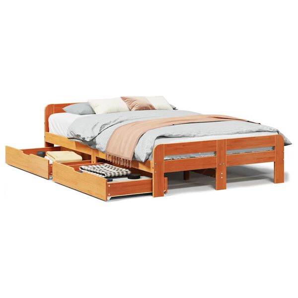 vidaXL Cadre de lit sans matelas cire marron 135x190cm bois pin massif