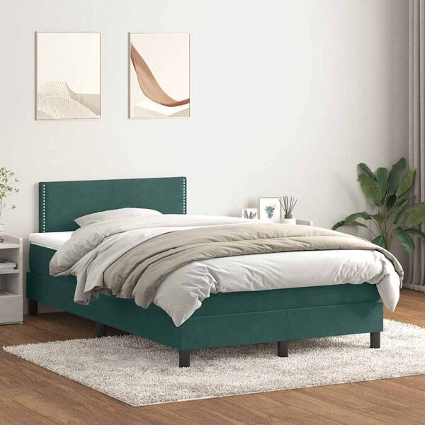 vidaXL Sommier &agrave; lattes de lit et matelas vert fonc&eacute; 120x220cm velours