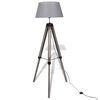 vidaXL Lampadaire tr&eacute;pied r&eacute;glable en bois et abat-jour en tissu Gris