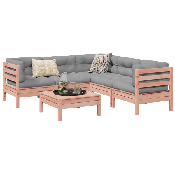 vidaXL Salon de jardin 6 pcs et coussins bois massif sapin de douglas