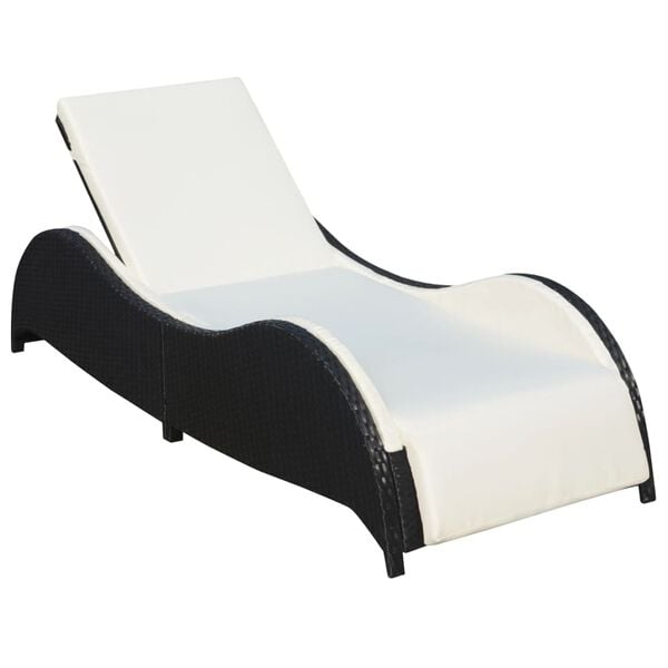 vidaXL Chaise longue avec coussin R&eacute;sine tress&eacute;e Noir