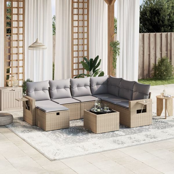 vidaXL Salon de jardin avec coussins 8pcs m&eacute;lange beige r&eacute;sine tress&eacute;e