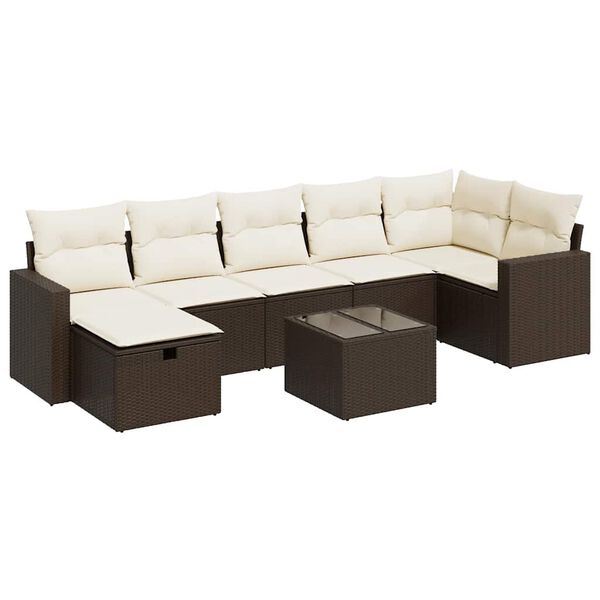 vidaXL Salon de jardin 8 pcs avec coussins marron r&eacute;sine tress&eacute;e
