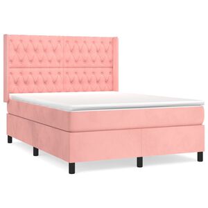 vidaXL Sommier &agrave; lattes de lit avec matelas Rose 140x200 cm Velours