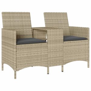 vidaXL Canap&eacute; de jardin 2 places avec table et coussins r&eacute;sine tress&eacute;e