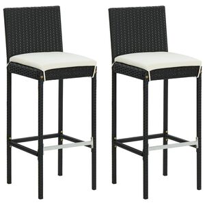 vidaXL Tabourets de bar jardin coussins lot de 2 noir r&eacute;sine tress&eacute;e