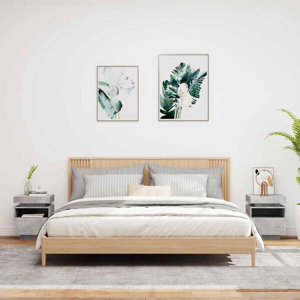 vidaXL Armoires de chevet avec lumi&egrave;res LED 2 pcs gris b&eacute;ton