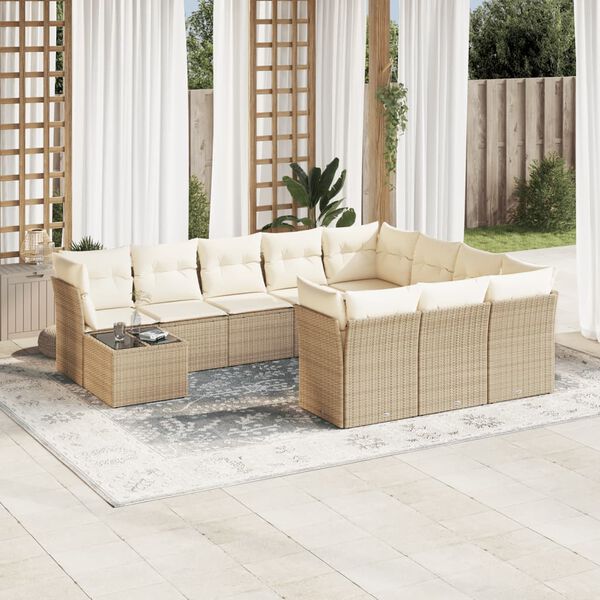 vidaXL Salon de jardin 11 pcs avec coussins beige r&eacute;sine tress&eacute;e
