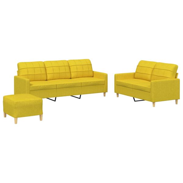 vidaXL Ensemble de canap&eacute;s 3 pcs avec coussins Jaune clair Tissu