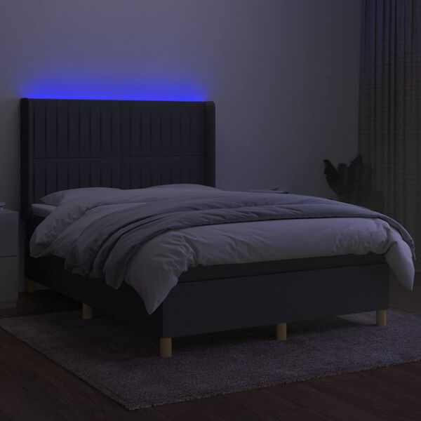 vidaXL Sommier &agrave; lattes de lit matelas LED Gris fonc&eacute; 140x200 cm Tissu