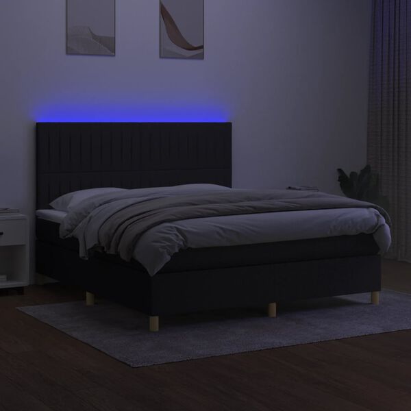 vidaXL Sommier &agrave; lattes de lit et matelas et LED Noir 180x200 cm Tissu