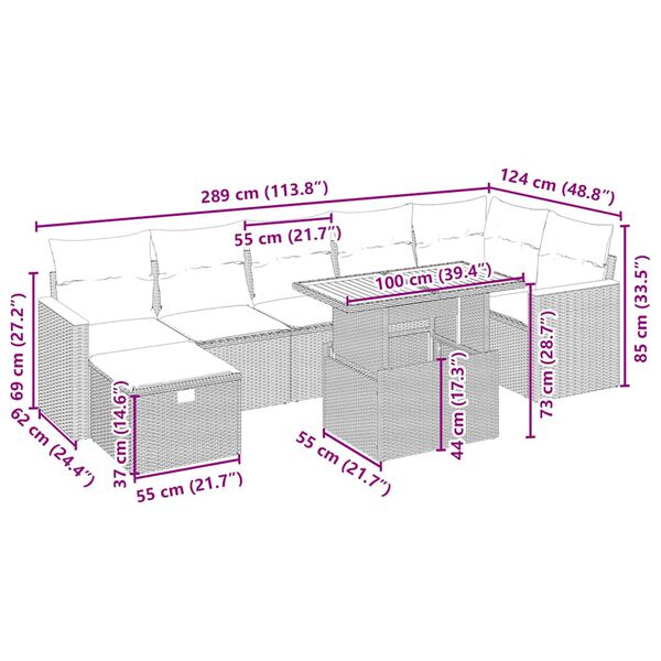 vidaXL Salon de jardin avec coussins 8 pcs beige r&eacute;sine tress&eacute;e