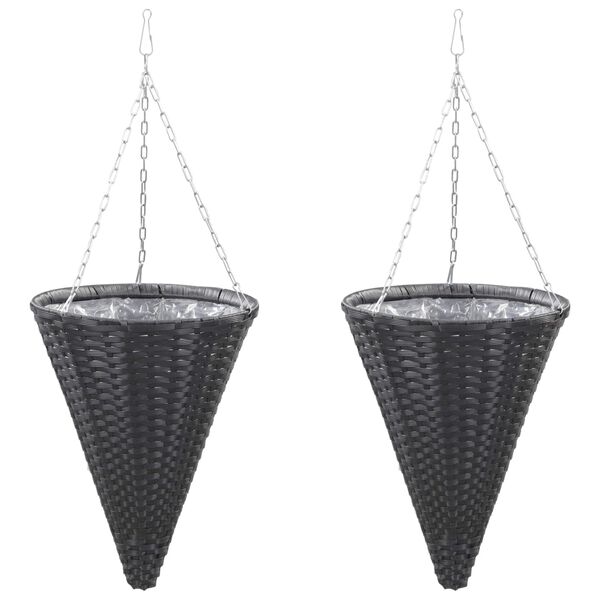 vidaXL Paniers suspendus à fleurs 2 pcs Résine tressée Noir