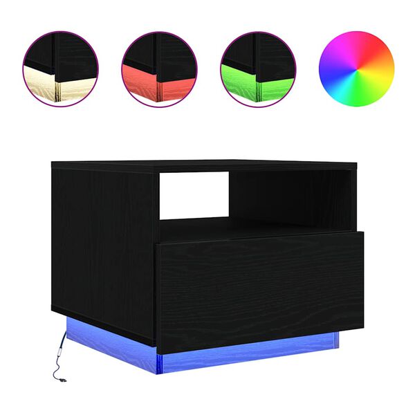 vidaXL Table basse avec lumi&egrave;res LED ch&ecirc;ne noir 50x49x40 cm