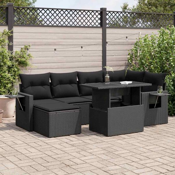 vidaXL Salon de jardin 7 pcs avec coussins noir r&eacute;sine tress&eacute;e
