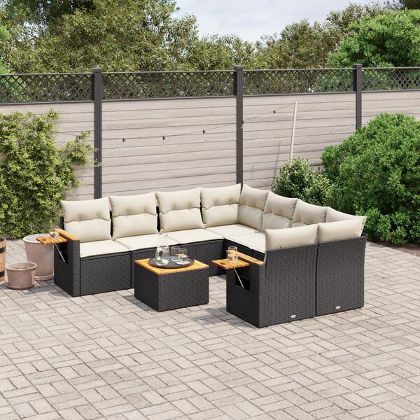 vidaXL Salon de jardin 9 pcs avec coussins noir r&eacute;sine tress&eacute;e