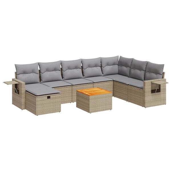 vidaXL Salon de jardin avec coussins 9 pcs beige r&eacute;sine tress&eacute;e