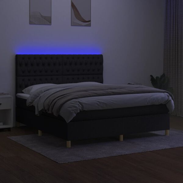 vidaXL Sommier &agrave; lattes de lit et matelas et LED Noir 160x200 cm Tissu