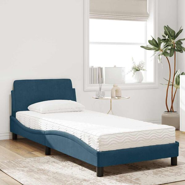 vidaXL Lit avec matelas Dover bleu 90x200 cm velours
