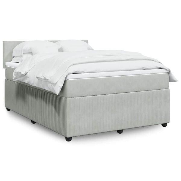 vidaXL Sommier &agrave; lattes de lit et matelas Gris clair 140x190cm Velours