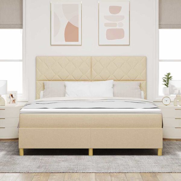 vidaXL Lit &agrave; ressorts avec matelas Cr&egrave;me 180 x 200 cm tissu