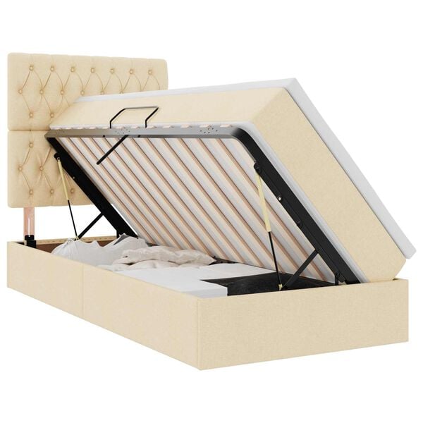 vidaXL Lit avec rangement et LED avec LED Cr&egrave;me 90 x 190 cm Polyester