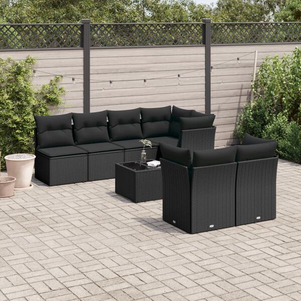 vidaXL Salon de jardin 8 pcs avec coussins noir r&eacute;sine tress&eacute;e