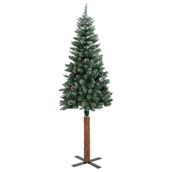 vidaXL Sapin de Noël mince Vert 150 cm PVC et bois de pin massif