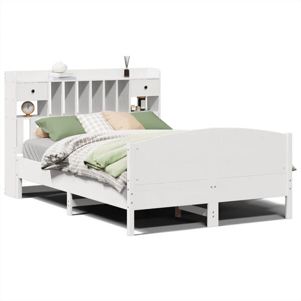 vidaXL Lit bibliothèque sans matelas blanc 150x200 cm bois pin massif