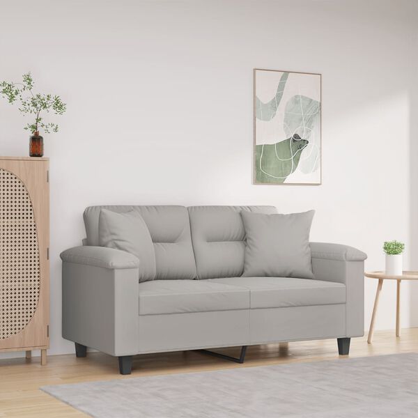 vidaXL Canapé 2 places avec oreillers gris clair 120 cm