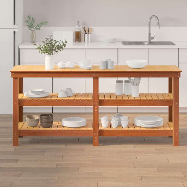 vidaXL &Eacute;tabli avec &eacute;tag&egrave;re Brun cire 181,5 x 50 x 80 cm Pin massif