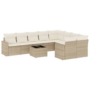 vidaXL Salon de jardin avec coussins 10 pcs beige r&eacute;sine tress&eacute;e