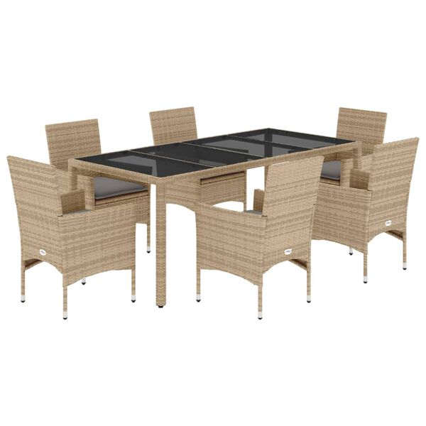 vidaXL Ensemble &agrave; manger de jardin et coussins 7 pcs beige rotin verre