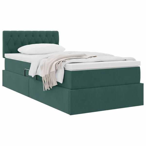vidaXL Lit de Rangement avec matelas Vert fonc&eacute; 90 x 190 cm Velours