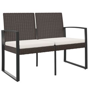 vidaXL Banc de jardin &agrave; 2 places avec coussins marron PP rotin