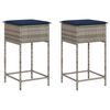vidaXL Tabourets de bar de jardin avec coussins lot de 2 gris r&eacute;sine tress&eacute;e