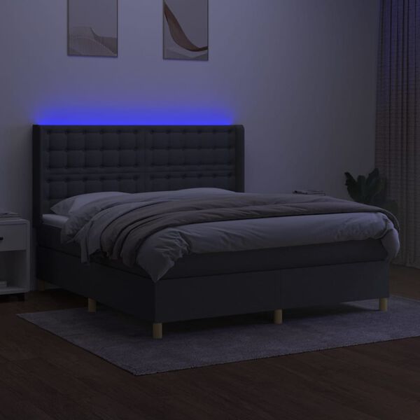vidaXL Sommier &agrave; lattes de lit matelas LED Gris fonc&eacute; 160x200 cm Tissu