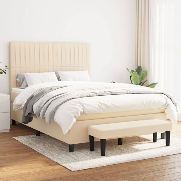 vidaXL Sommier &agrave; lattes de lit avec matelas Cr&egrave;me 140x190 cm Tissu