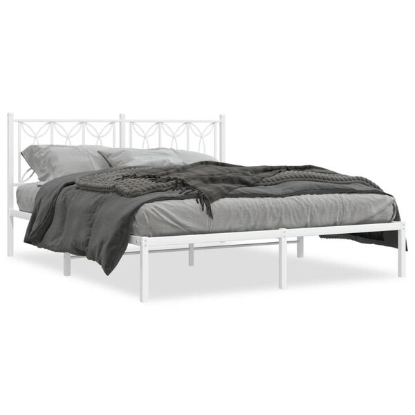 vidaXL Cadre de lit m&eacute;tal sans matelas et t&ecirc;te de lit blanc 160x200 cm