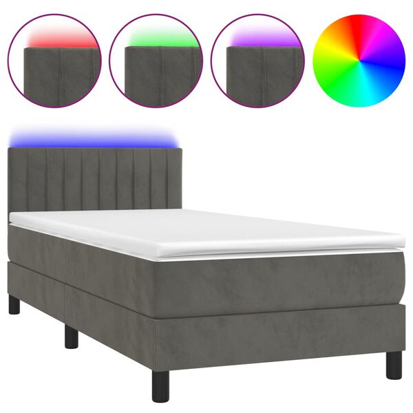 vidaXL Sommier &agrave; lattes de lit et matelas et LED Gris fonc&eacute; 90x190cm
