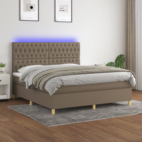 vidaXL Sommier &agrave; lattes de lit et matelas et LED Taupe 180x200cm Tissu